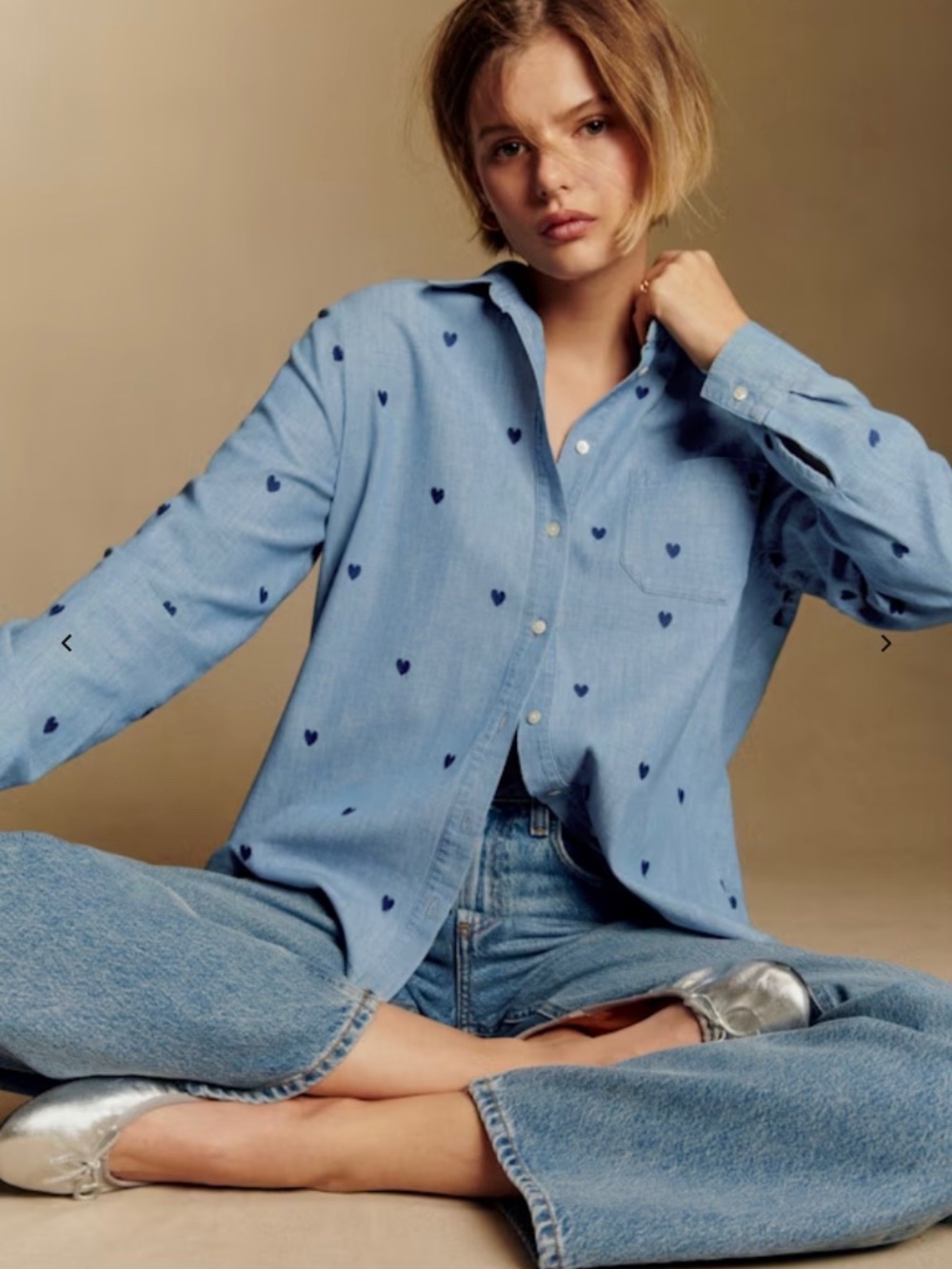 Sezane Heart Embroidered Shirt